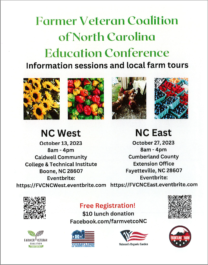 Farmer Veteran Coalition of NC to hold educational conference October 13, 2023 in Boone NC
