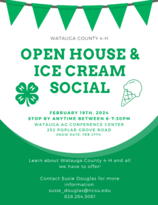 Cover photo for Watauga County 4-H Open House and Ice Cream Social