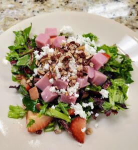 Ham, Strawberry and Goat Cheese Salad with Fig Vinaigrette