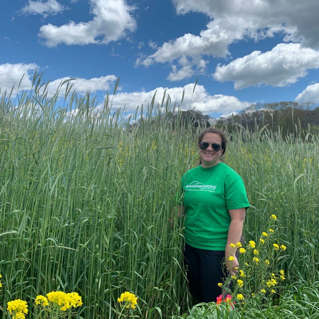 short woman standing next to mature cereal rye